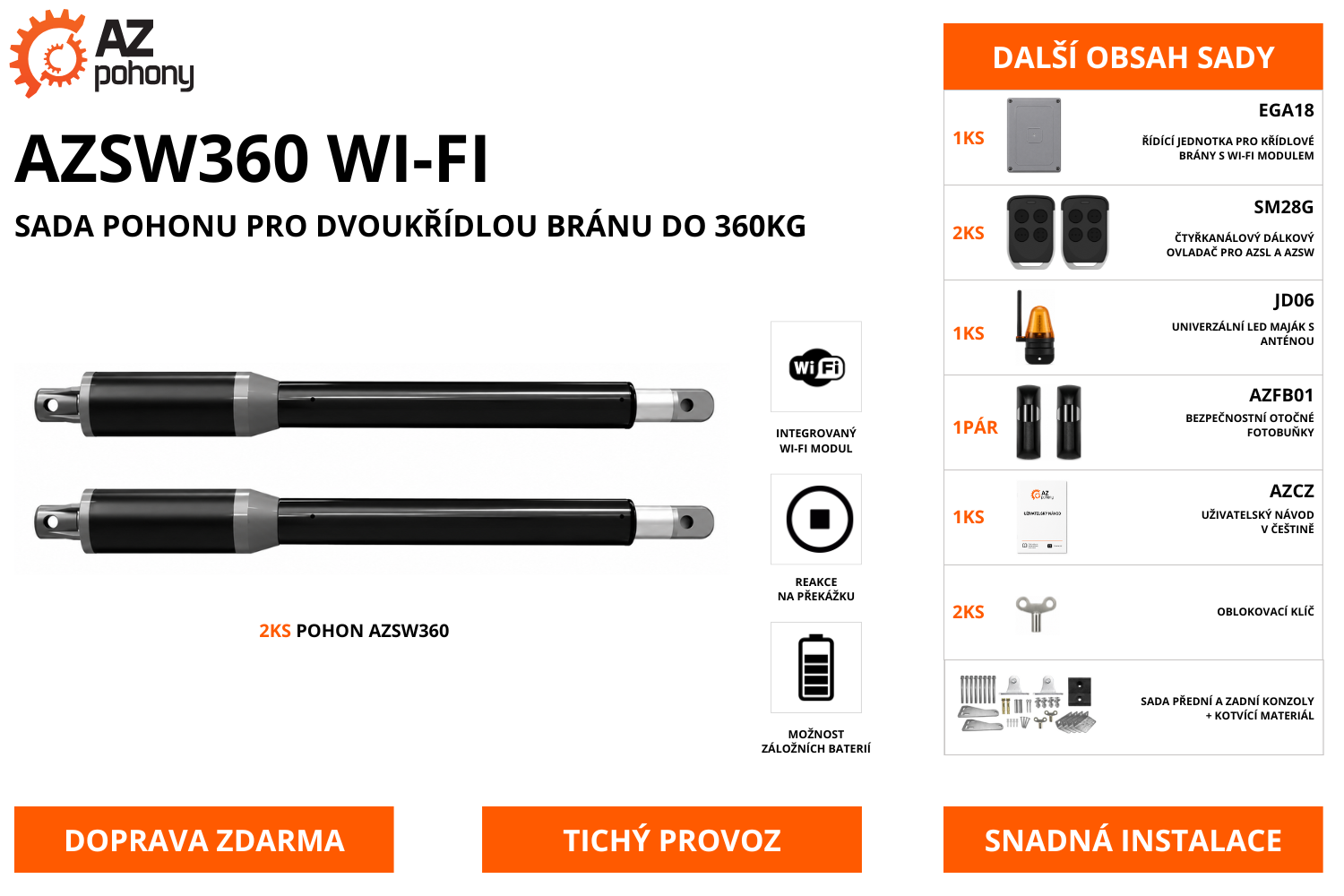 AZSW360 WI-FI - sada pohonu pro křídlovou bránu do 360kg