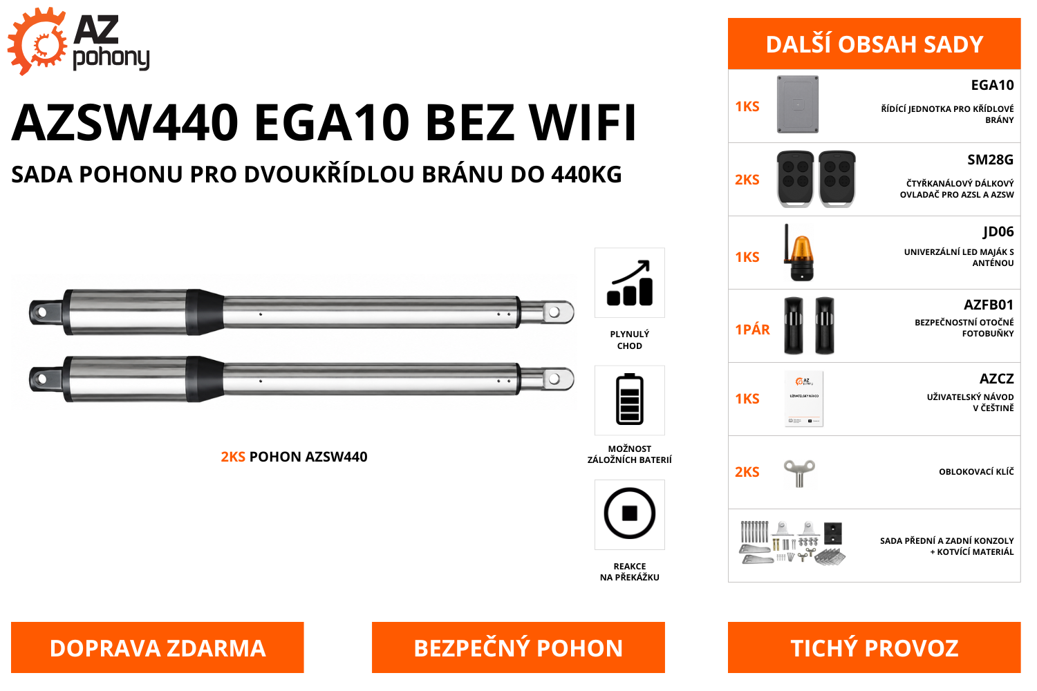 AZSW440 EGA10 BEZ WIFI - sada pohonu pro dvoukřídlou bránu do 440kg
