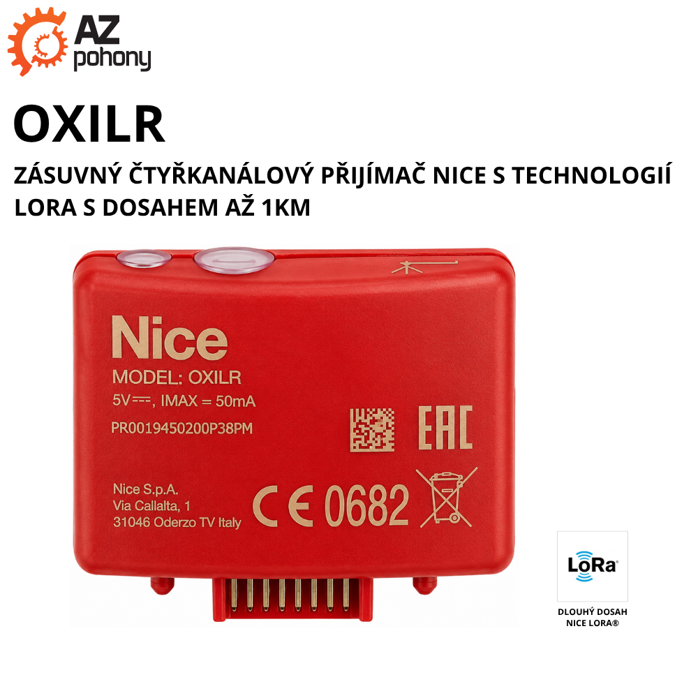 OXILR - zásuvný čtyřkanálový přijímač Nice s technologií LORA s dosahem až 1km