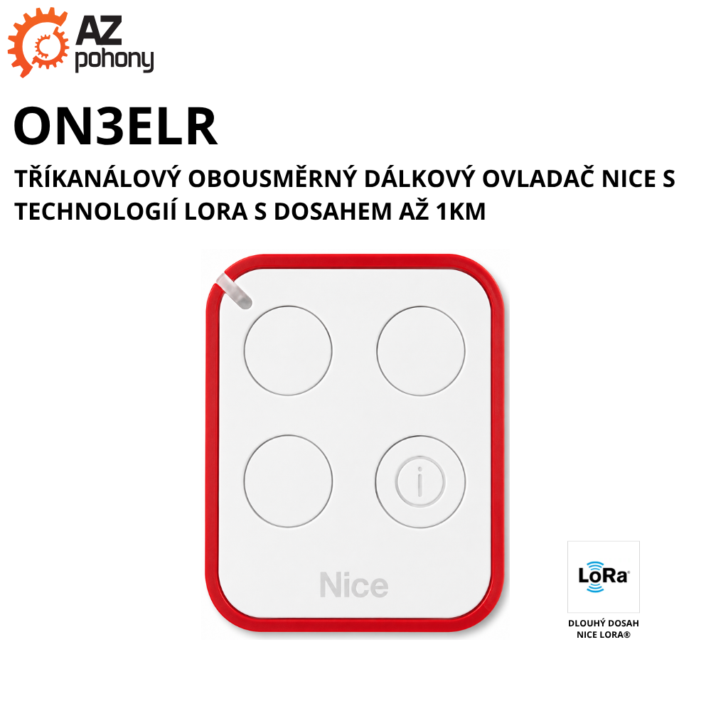 ON3ELR - tříkanálový obousměrný dálkový ovladač Nice s technologií LORA s dosahem až 1km