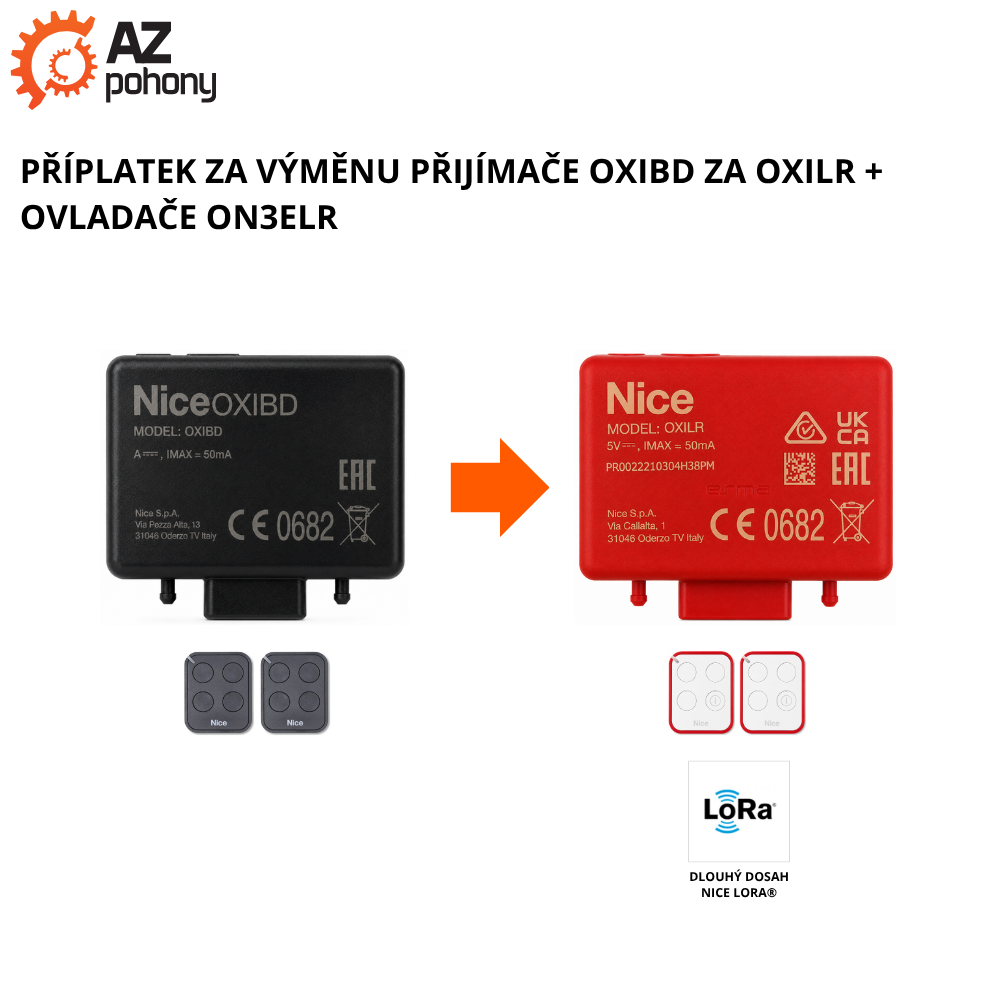 Příplatek za výměnu přijímače OXIBD za OXILR + ovladače ON3ELR (dosah až 1 km)