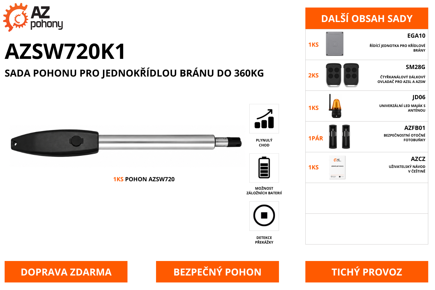 AZSW720K1 - sada pohonu pro jednokřídlou bránu do 360kg