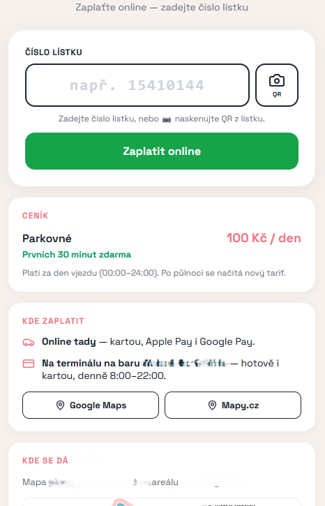 Software pro samoobslužný výběr parkovného pomocí online platební brány