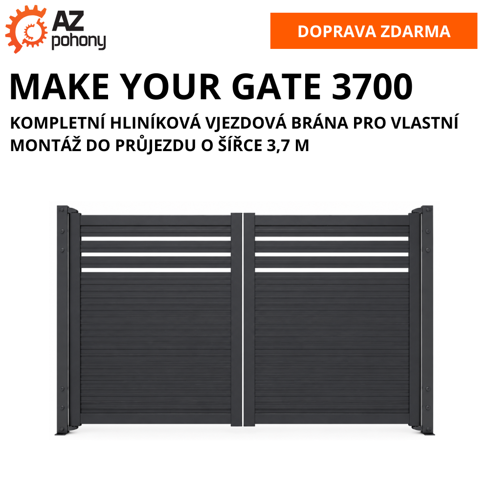 MAKE YOUR GATE 3700 - Kompletní hliníková vjezdová brána pro vlastní montáž do průjezdu o šířce 3,7m