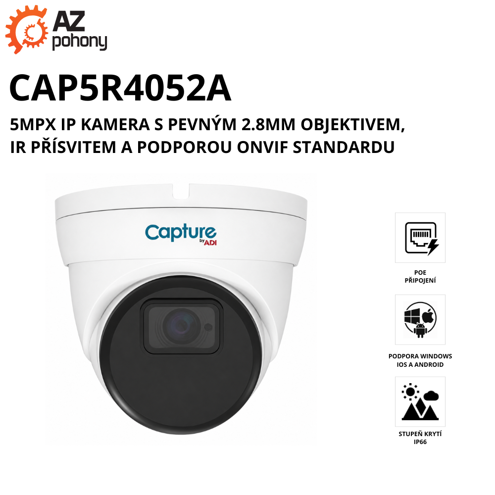 CAP5R4052A - 5Mpx IP kamera s pevným 2.8mm objektivem, IR přísvitem a podporou ONVIF standardu