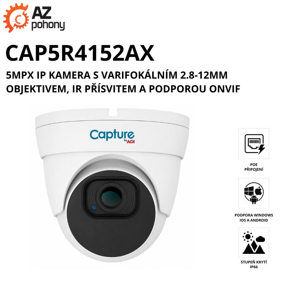 CAP5R4152AX - 5Mpx IP kamera s varifokálním 2.8-12mm objektivem, IR přísvitem a podporou ONVIF standardu