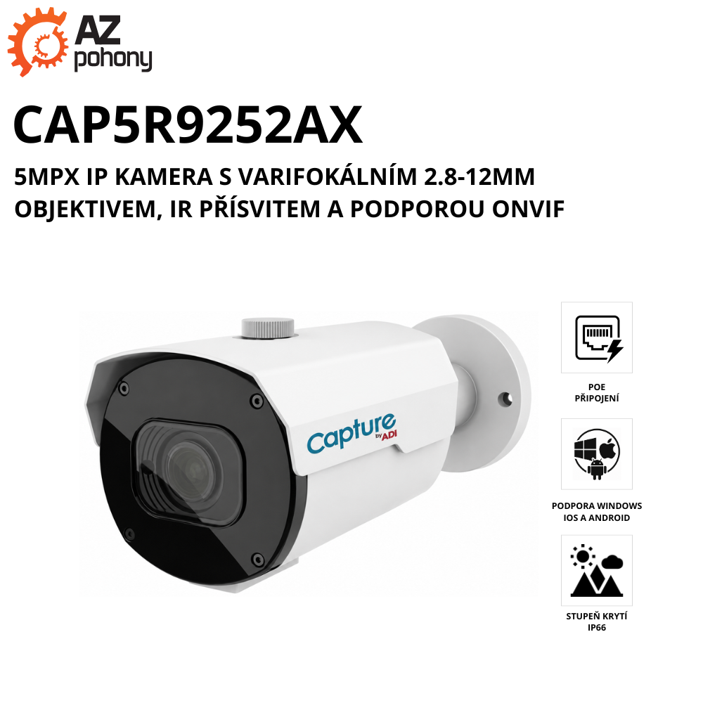 CAP5R9252AX - 5Mpx IP kamera s varifokálním 2.8-12mm objektivem, IR přísvitem a podporou ONVIF