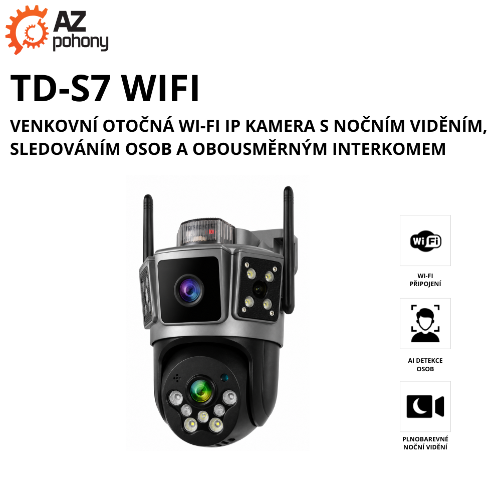 TD-S7 WIFI - venkovní otočná WI-Fi IP kamera s nočním viděním, sledováním osob a obousměrným interkomem