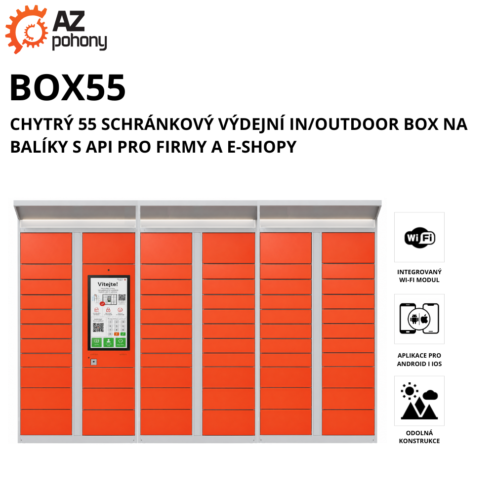 BOX 55 – chytrý 55 schránkový výdejní IN/OUTDOOR box na balíky s API pro firmy a e-shopy