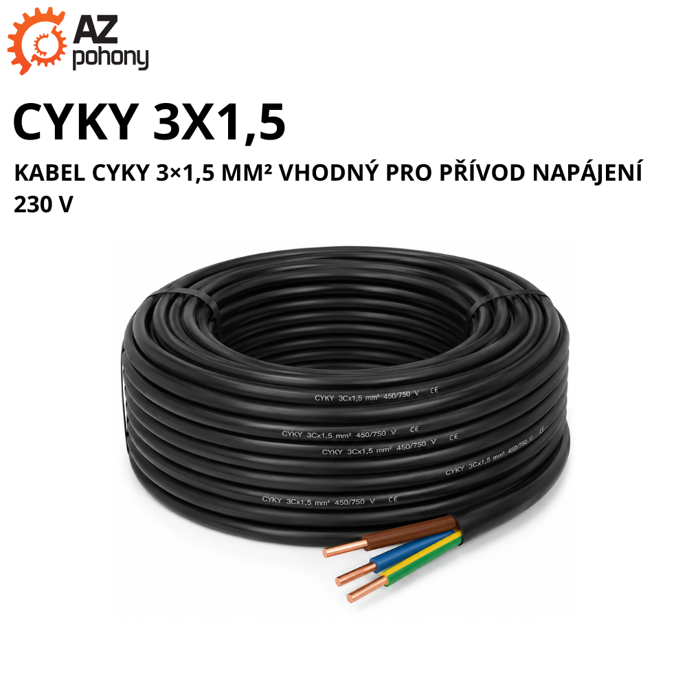 CYKY 3X1,5 - kabel CYKY 3×1,5 mm² vhodný pro přívod napájení 230 V