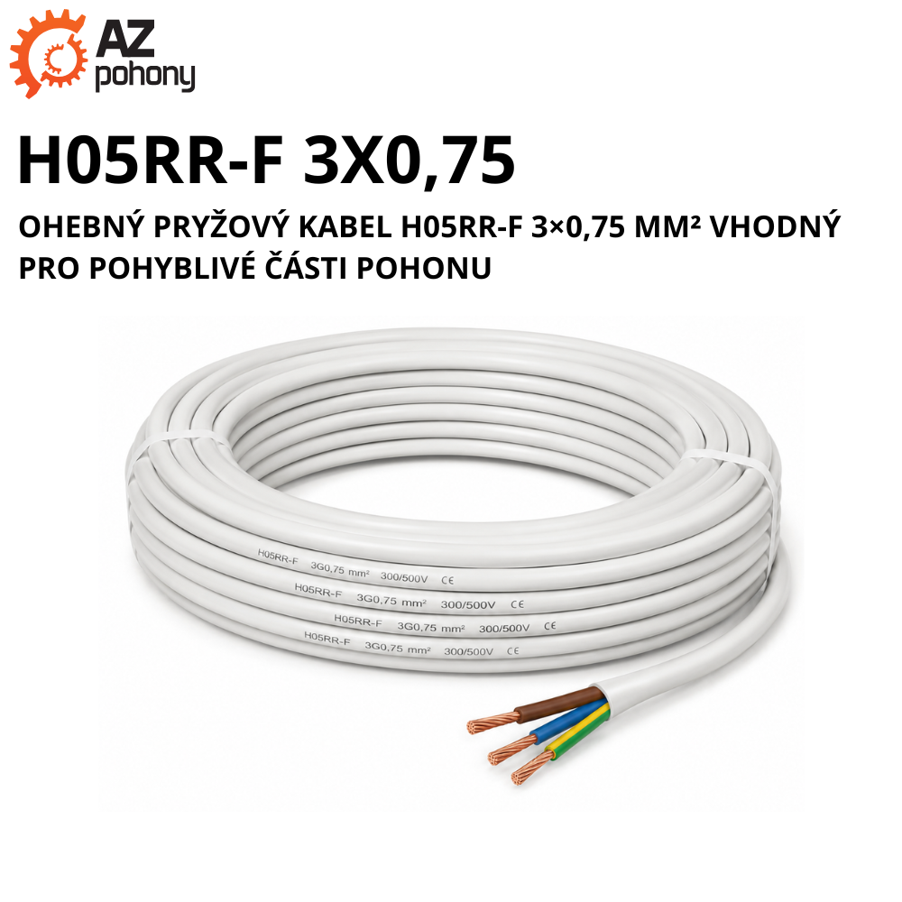 H05RR-F 3x0,75 - ohebný pryžový kabel H05RR-F 3×0,75 mm² vhodný pro pohyblivé části pohonu