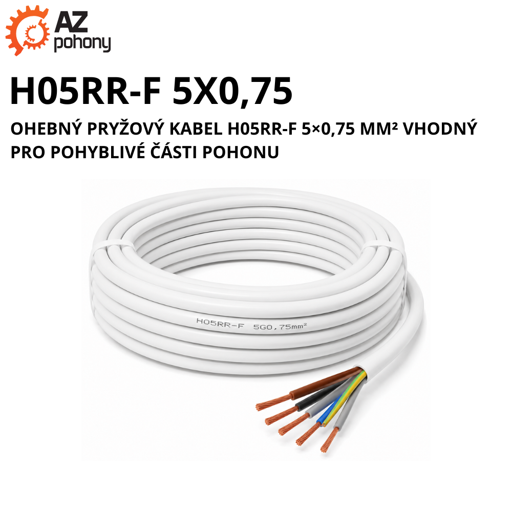 H05RR-F 5x0,75 - ohebný pryžový kabel H05RR-F 5×0,75 mm² vhodný pro pohyblivé části pohonu