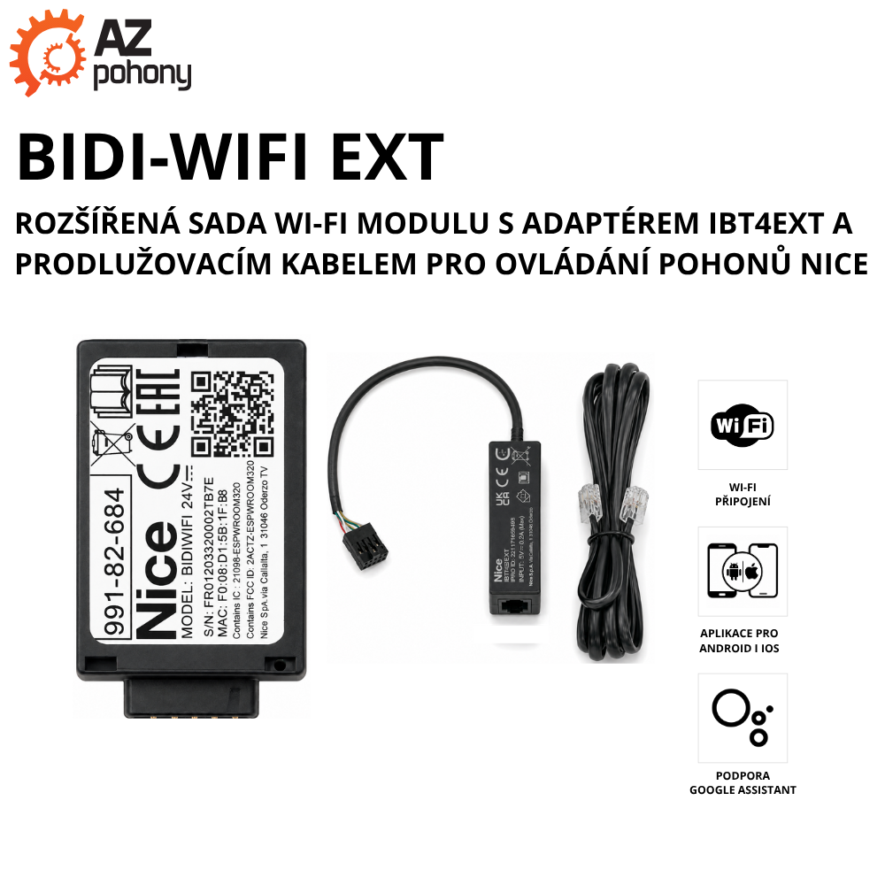 BIDI-WIFI EXT - rozšířená sada Wi-Fi modulu s adaptérem IBT4EXT a prodlužovacím kabelem pro ovládání pohonů Nice