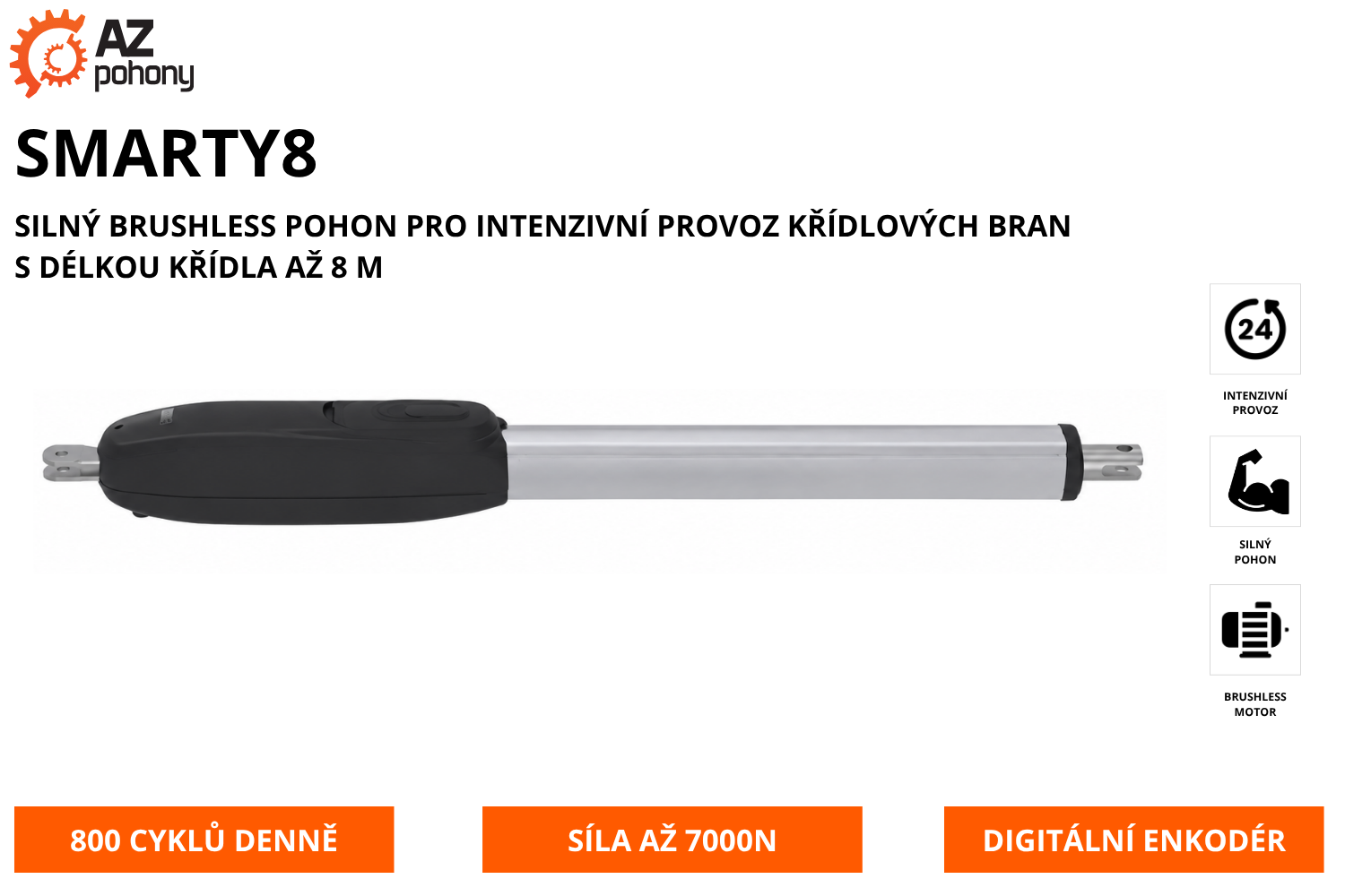 SMARTY8 - silný brushless pohon pro intenzivní provoz křídlových bran s délkou křídla až 8 m