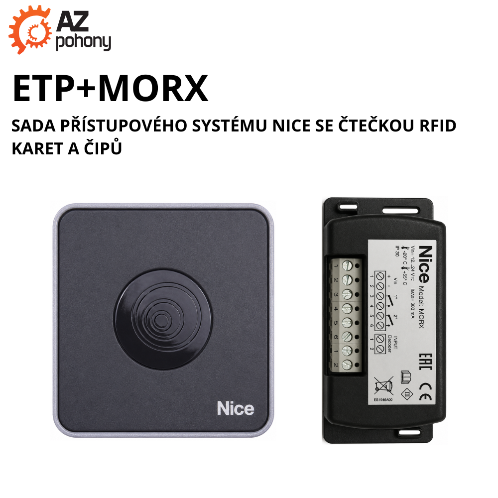ETP+MORX - sada přístupového systému Nice se čtečkou RFID karet a čipů až pro 255 uživatelů