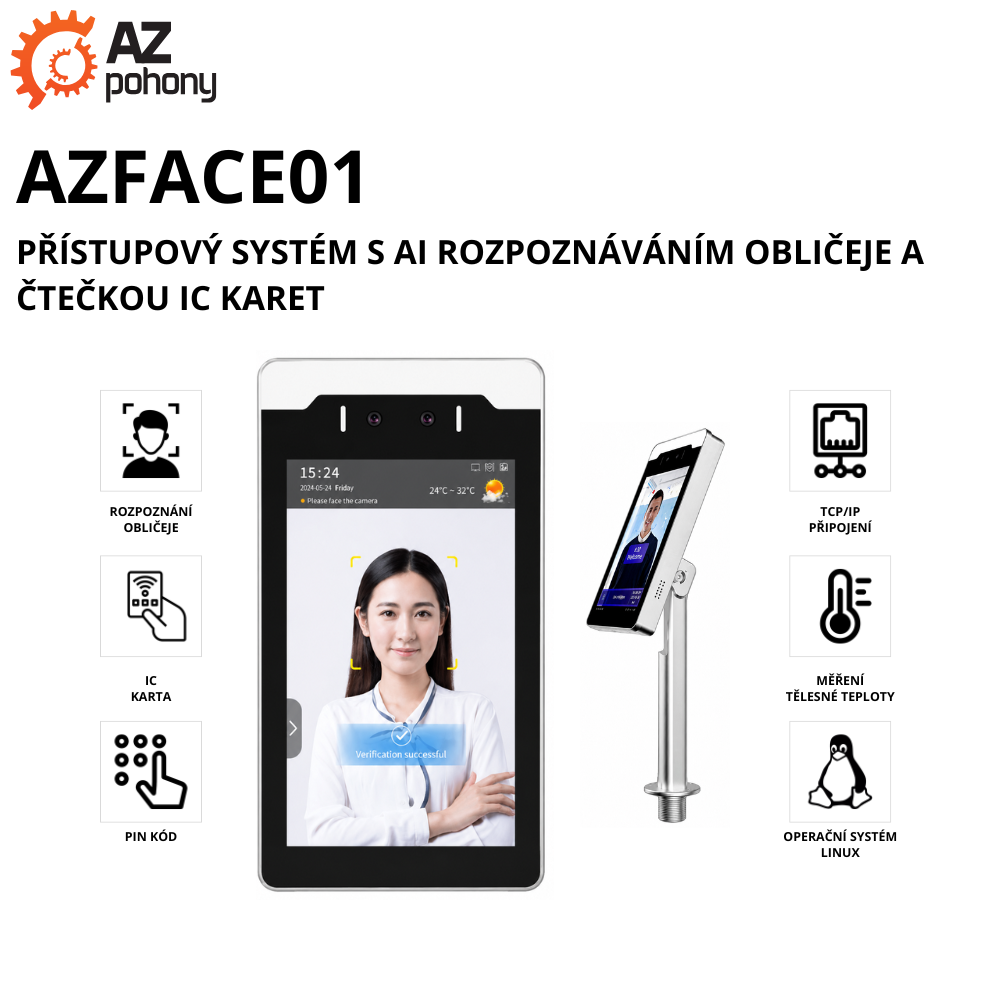 AZFACE01 - přístupový systém s AI rozpoznáváním obličeje a čtečkou IC karet