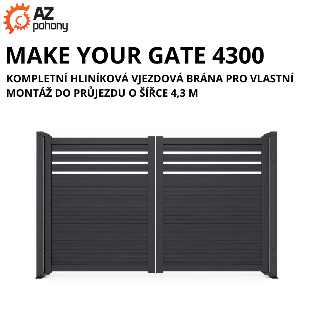 MAKE YOUR GATE 4300 - kompletní hliníková vjezdová brána pro vlastní montáž do průjezdu o šířce 4,3 m