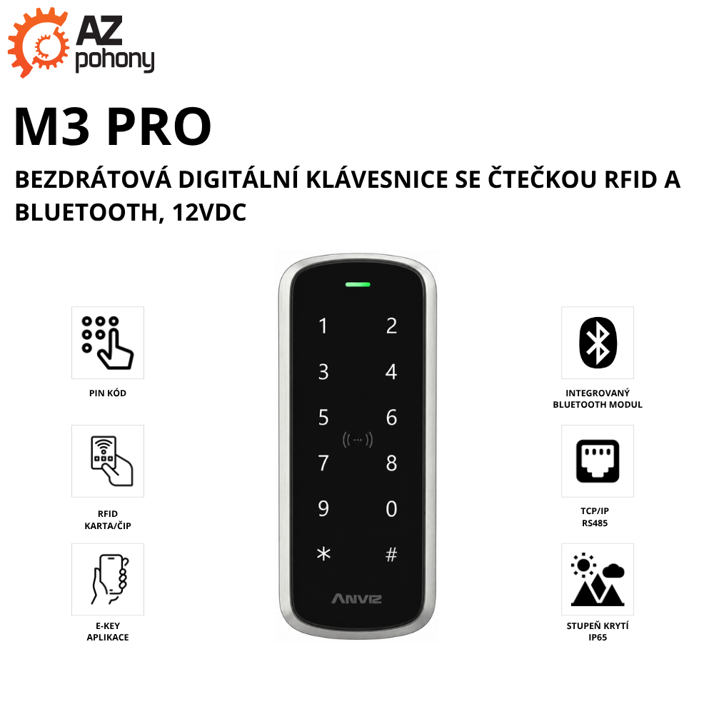 M3 PRO - bezdrátová digitální klávesnice se čtečkou RFID a bluetooth, 12VDC