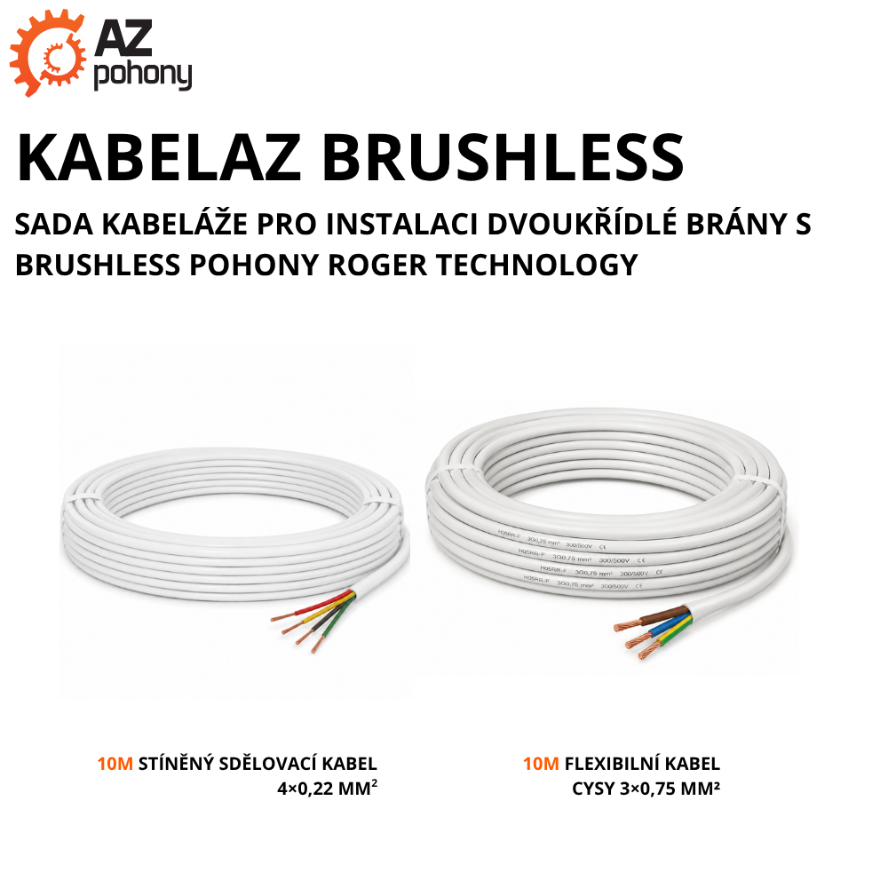 KABELAZ BRUSHLESS - sada kabeláže pro instalaci dvoukřídlé brány s brushless pohony Roger Technology