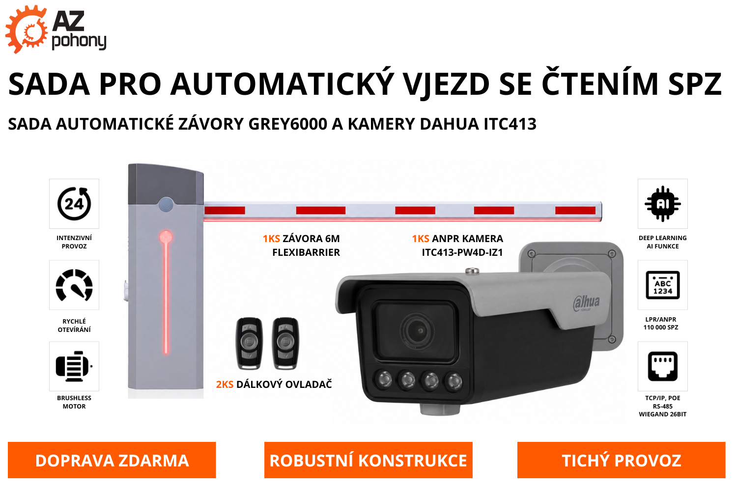 Sada pro automatický vjezd se čtením SPZ - sada automatické závory GREY6000 a kamery DAHUA ITC413