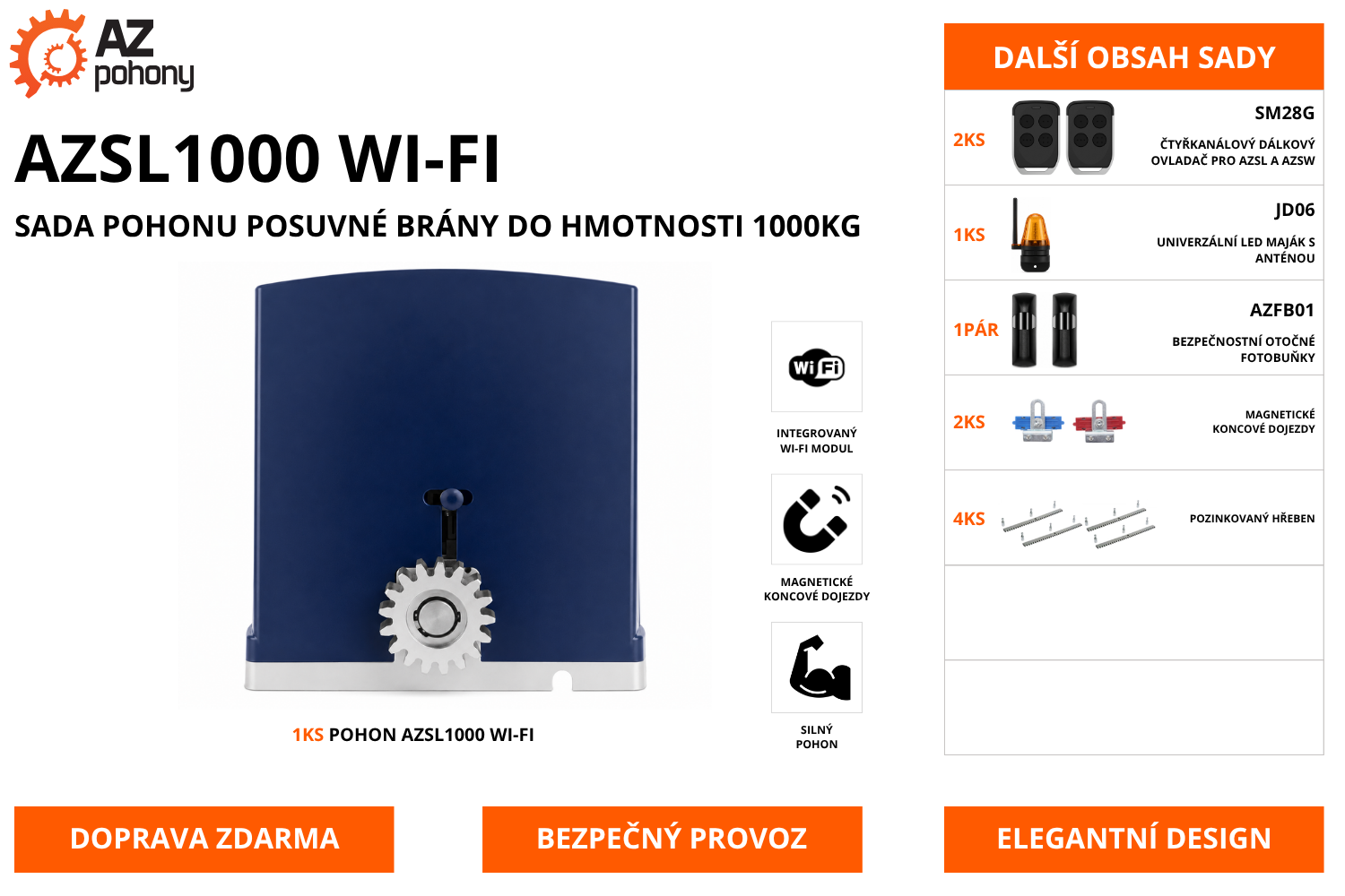 AZSL1000 WI-FI - sada pohonu posuvné brány do hmotnosti 1000kg