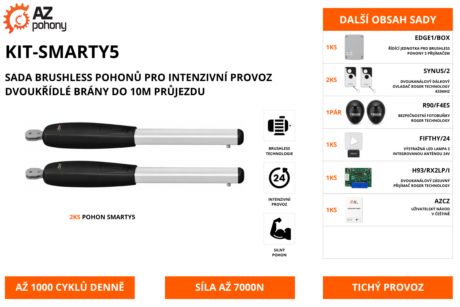 KIT-SMARTY5 - sada brushless pohonů pro intenzivní provoz dvoukřídlé brány do 10m průjezdu