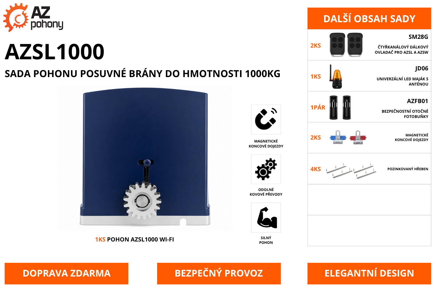 AZSL1000 - pohon posuvné brány do 1000 kg s magnetickým koncovým spínačem