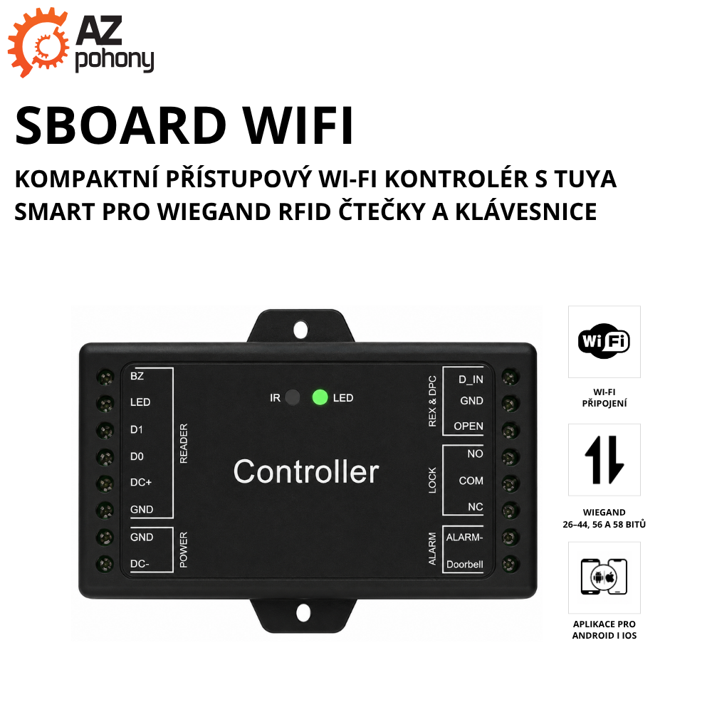 SBOARD WIFI - kompaktní přístupový Wi-Fi kontrolér s Tuya SMART pro Wiegand RFID čtečky a klávesnice