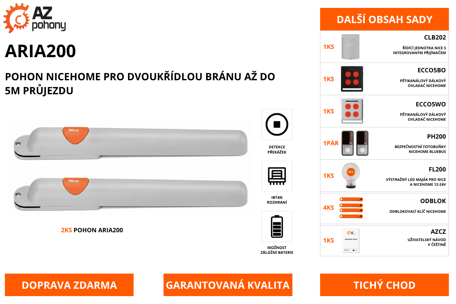 ARIA200 - pohon NiceHome pro křídlovou bránu až do 5m průjezdu
