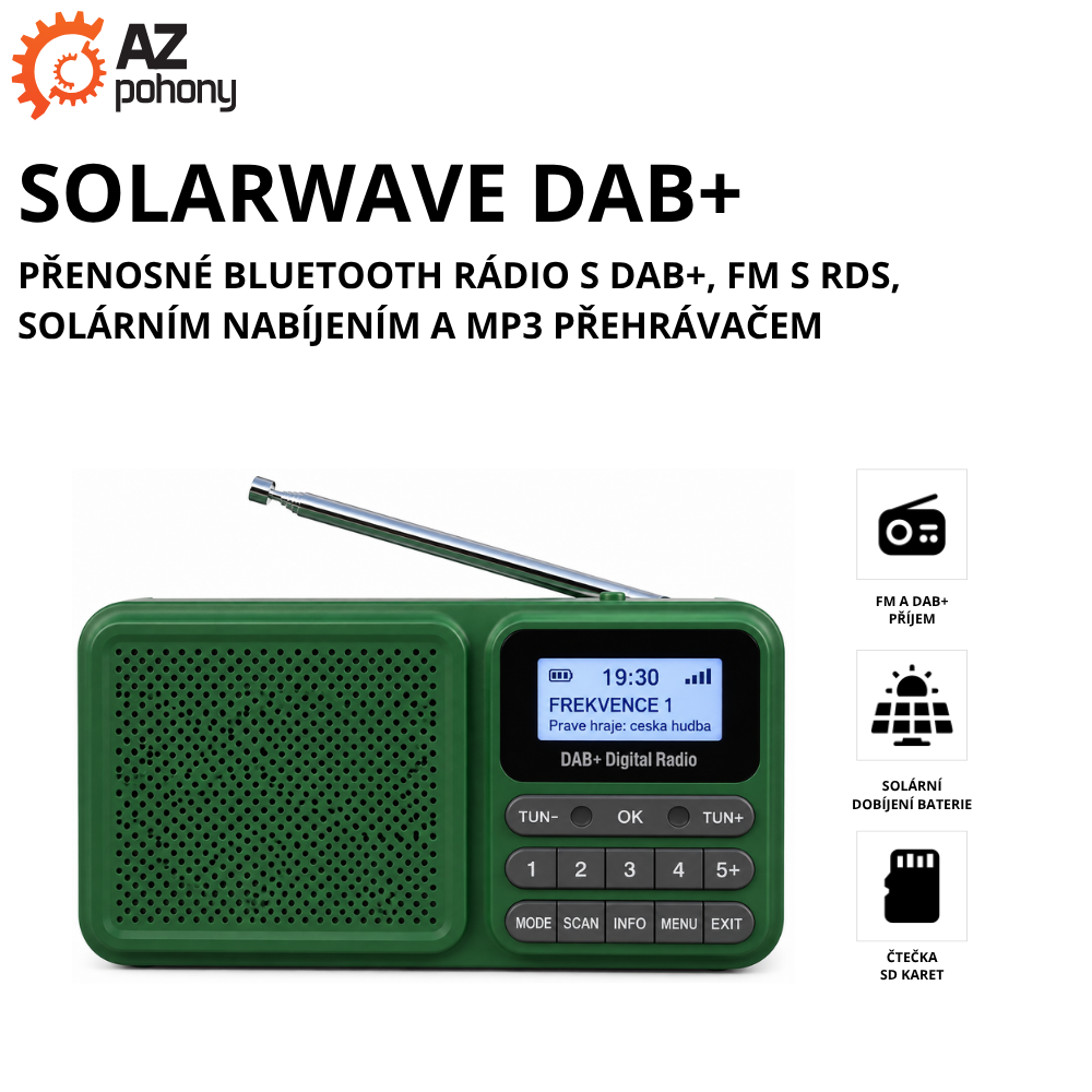 SOLARWAVE DAB+ - přenosné Bluetooth rádio s DAB+, FM s RDS, solárním nabíjením a MP3 přehrávačem