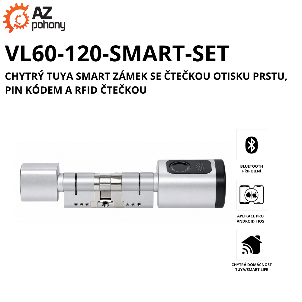 VL60-120-SMART-SET - chytrý Tuya Smart zámek se čtečkou otisku prstu, PIN kódem a RFID čtečkou