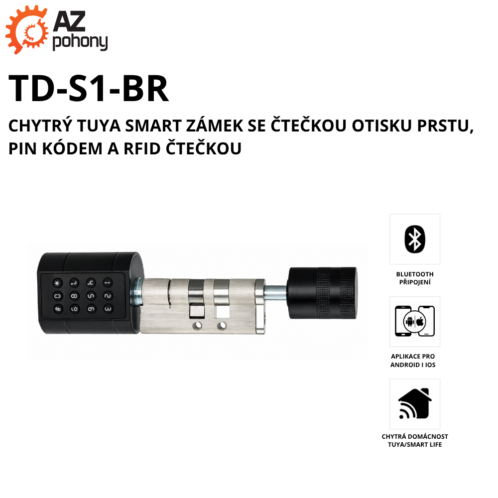 TD-S1-BR – chytrý Tuya Smart zámek se čtečkou otisku prstu, PIN kódem a RFID čtečkou