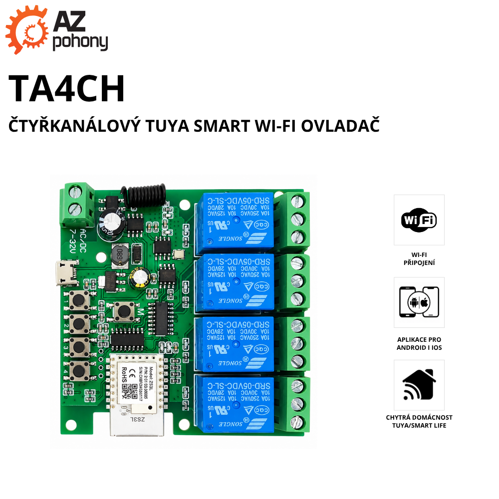 TA4CH - čtyřkanálový Tuya Smart Wi-Fi ovladač