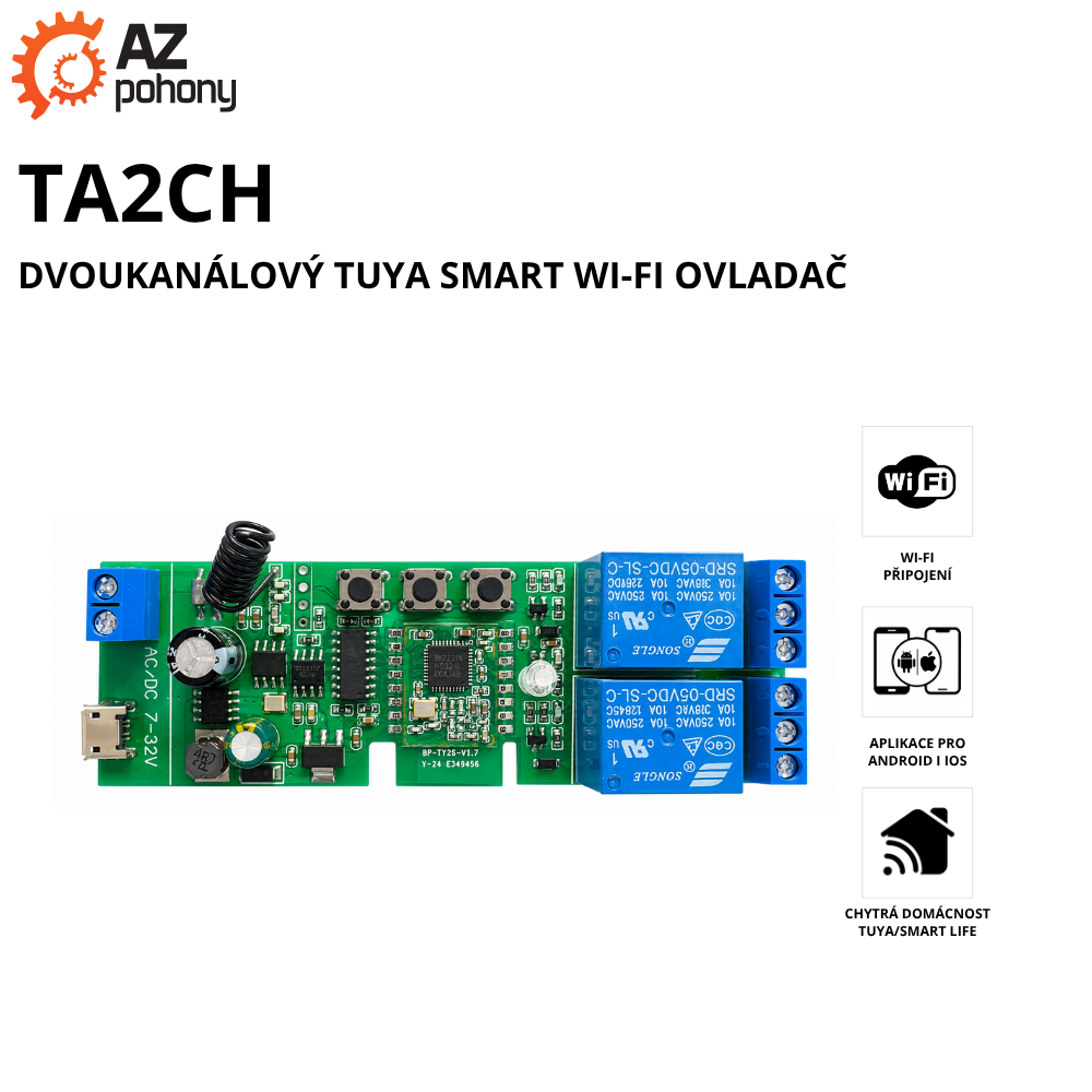TA2CH - dvoukanálový Tuya Smart WI-FI ovladač