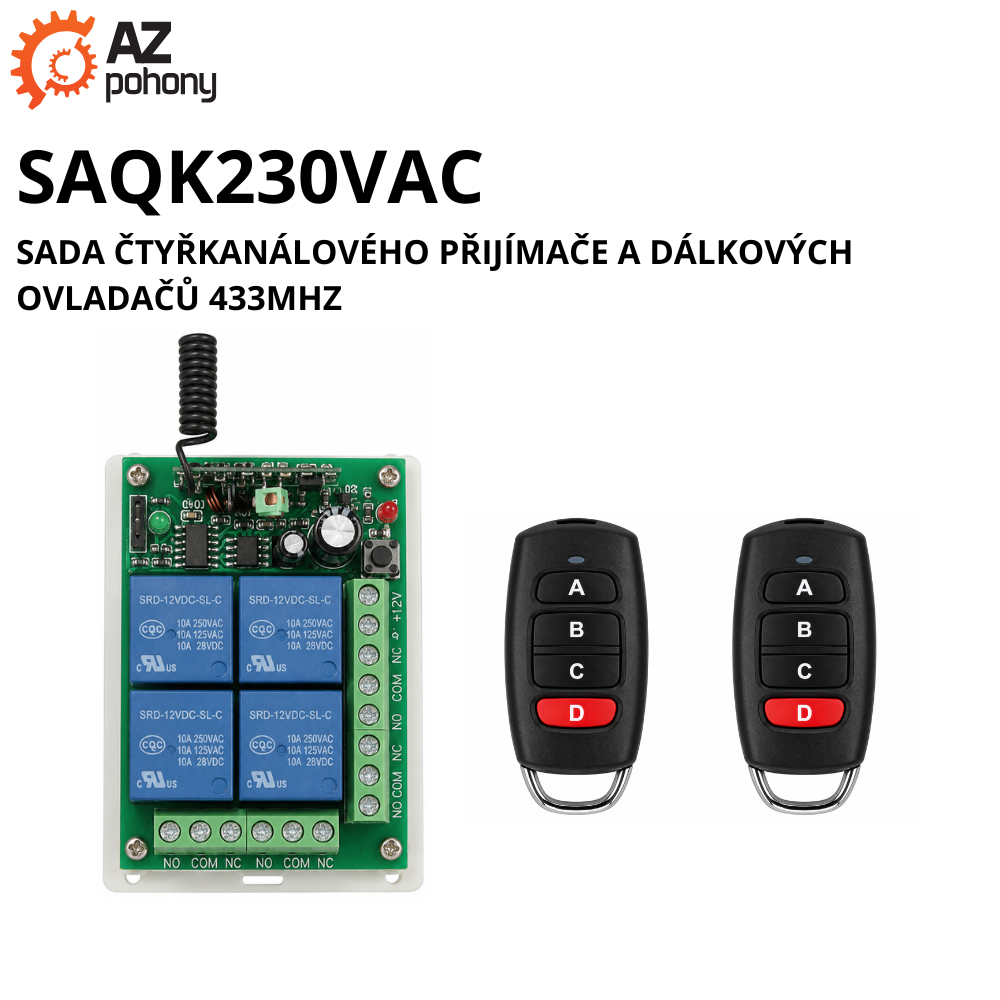 SAQK230VAC - sada čtyřkanálového přijímače a dálkových ovladačů 433MHz