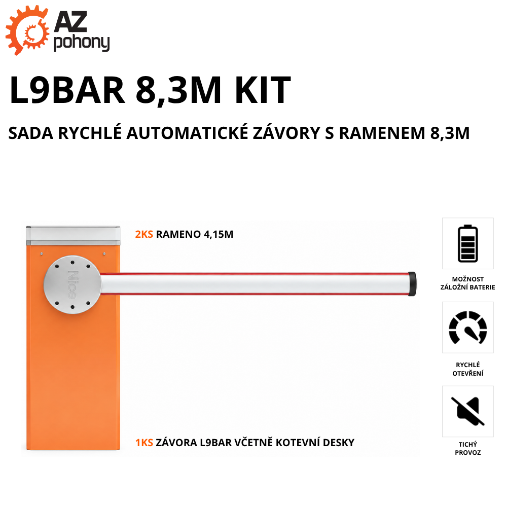 L9BAR 8,3M KIT - sada rychlé automatické závory s&nbsp;ramenem 8,3m