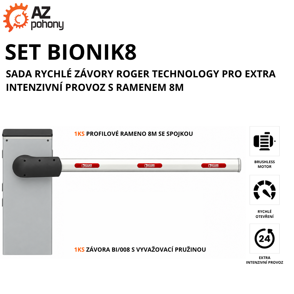 SET BIONIK8 - sada rychlé závory Roger Technology pro extra intenzivní provoz s ramenem 8m