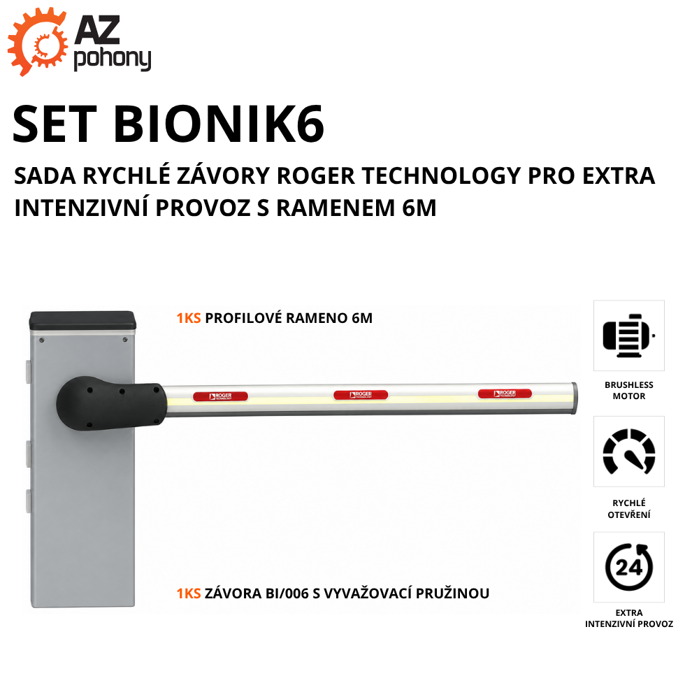 SET BIONIK6 - sada rychlé závory Roger Technology pro extra intenzivní provoz s ramenem 6m