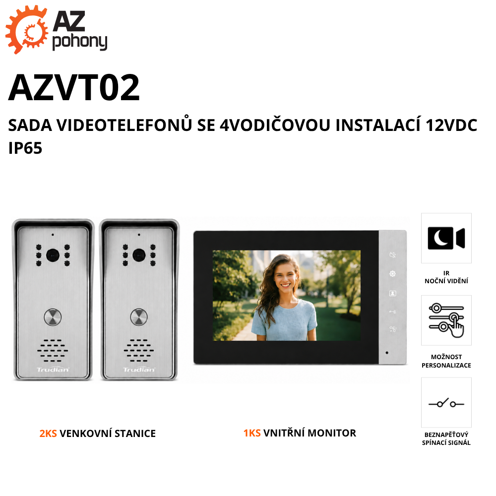 AZVT02 - sada videotelefonů se 4vodičovou instalací 12VDC IP65