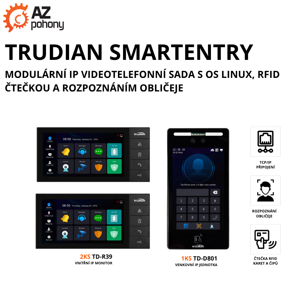 TRUDIAN SMARTENTRY - modulární IP videotelefonní sada s OS Linux, RFID čtečkou a rozpoznáním obličeje