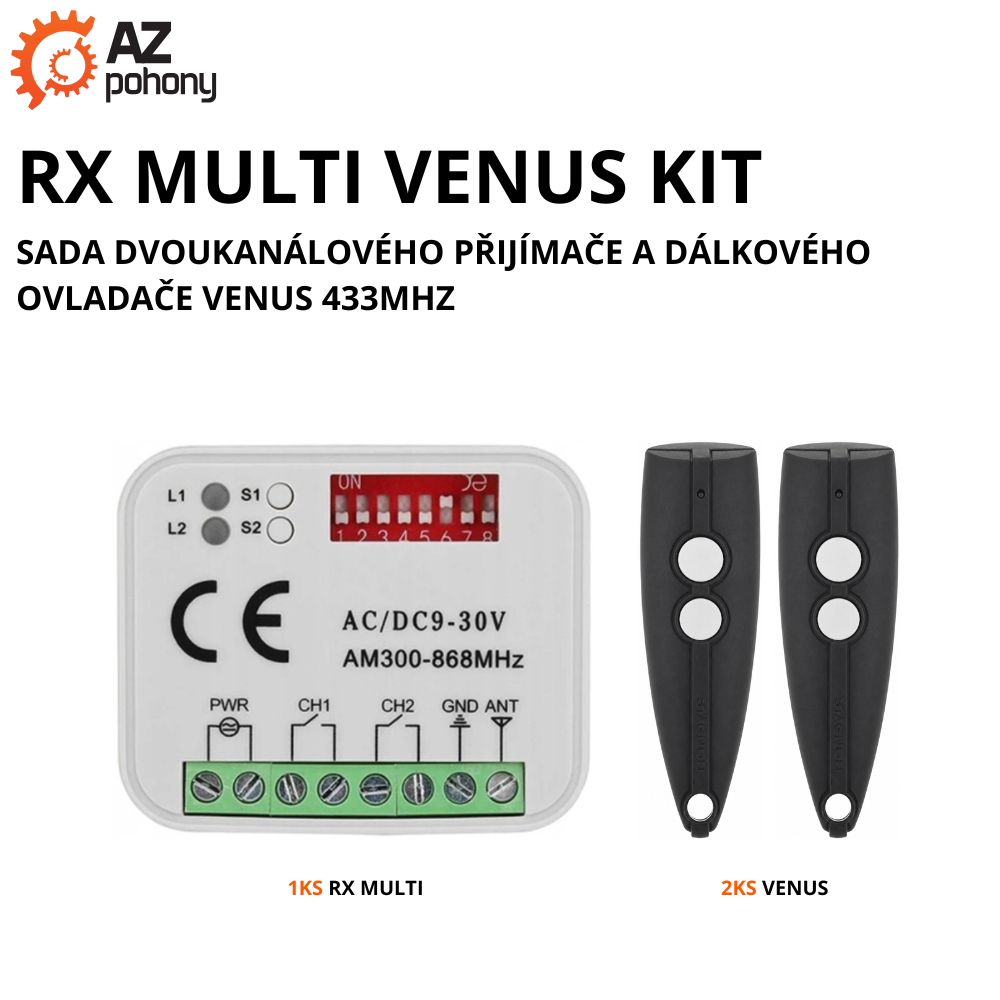 RX MULTI VENUS KIT - sada dvoukanálového přijímače a dálkového ovladače Venus 433MHz