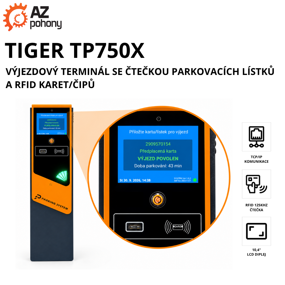 Tiger TP750X – výjezdový terminál se čtečkou parkovacích lístků a RFID karet/čipů