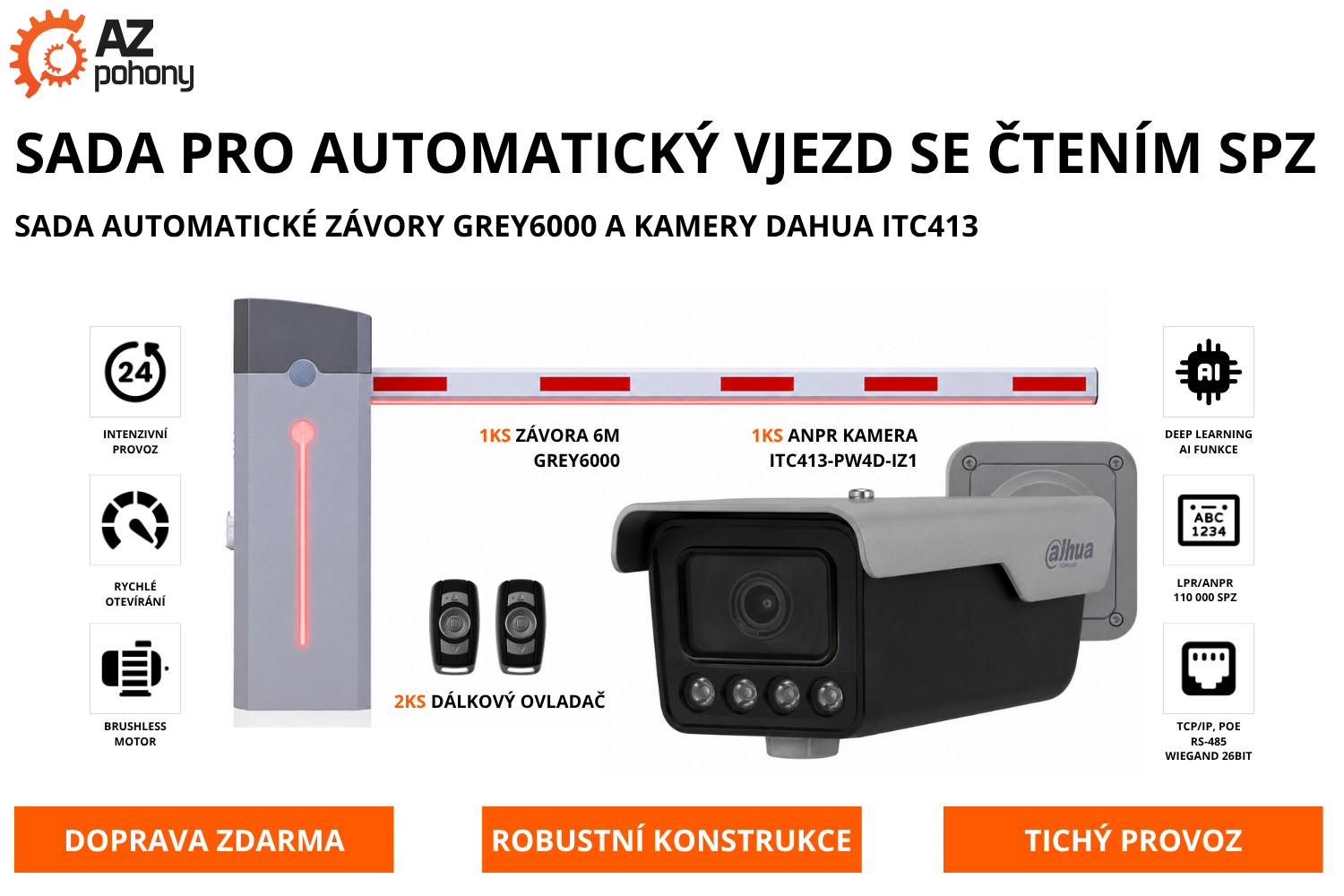 Sada pro automatický vjezd se čtením SPZ - sada automatické závory GREY6000 a kamery DAHUA ITC413