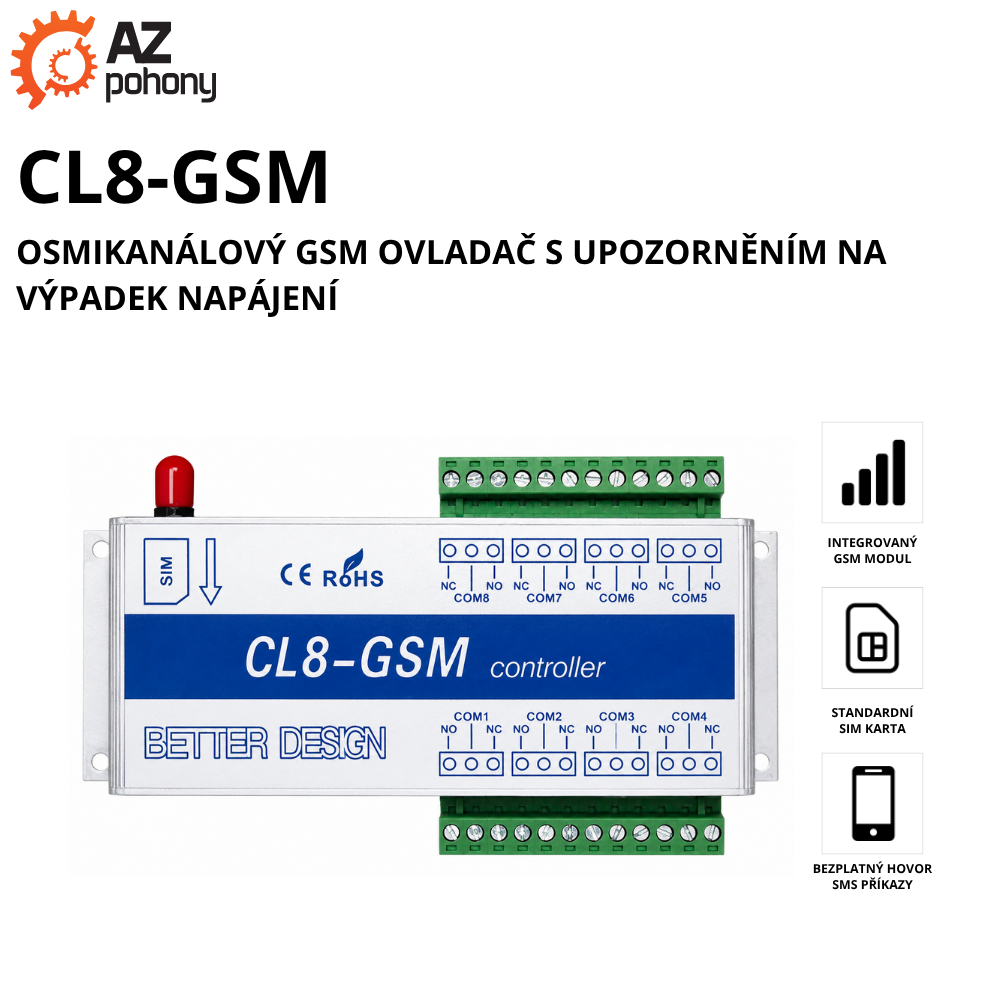 CL8-GSM – osmikanálový GSM ovladač s upozorněním na výpadek napájení