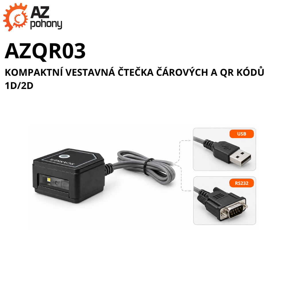 AZQR03 - kompaktní vestavná čtečka čárových a QR kódů 1D/2D
