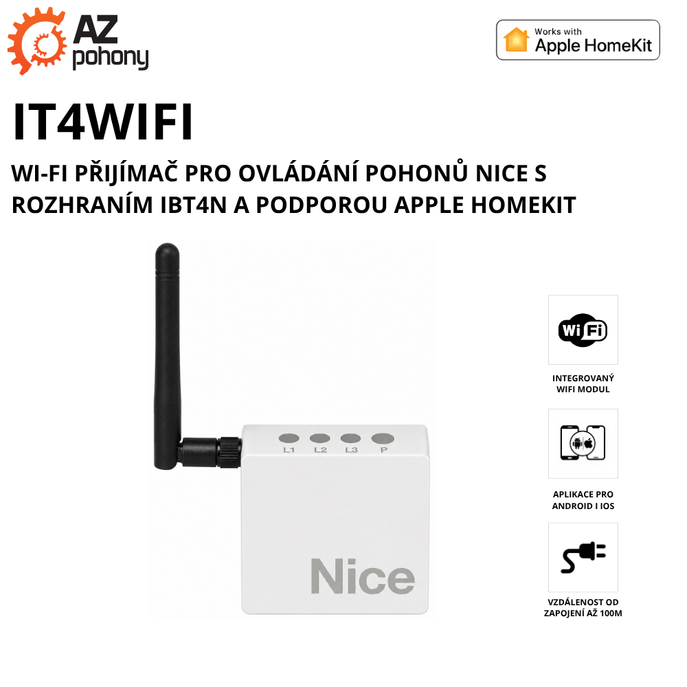 IT4WIFI - Wi-Fi přijímač pro ovládání pohonů Nice s rozhraním IBT4N a podporou Apple HomeKit