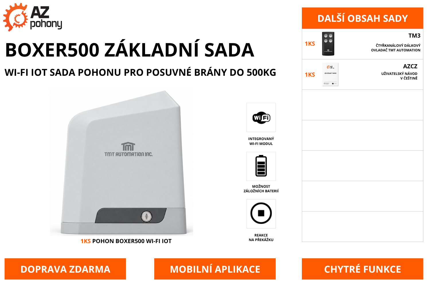 BOXER500 ZÁKLADNÍ SADA - Wi-Fi IoT sada pohonu pro posuvné brány do 500kg