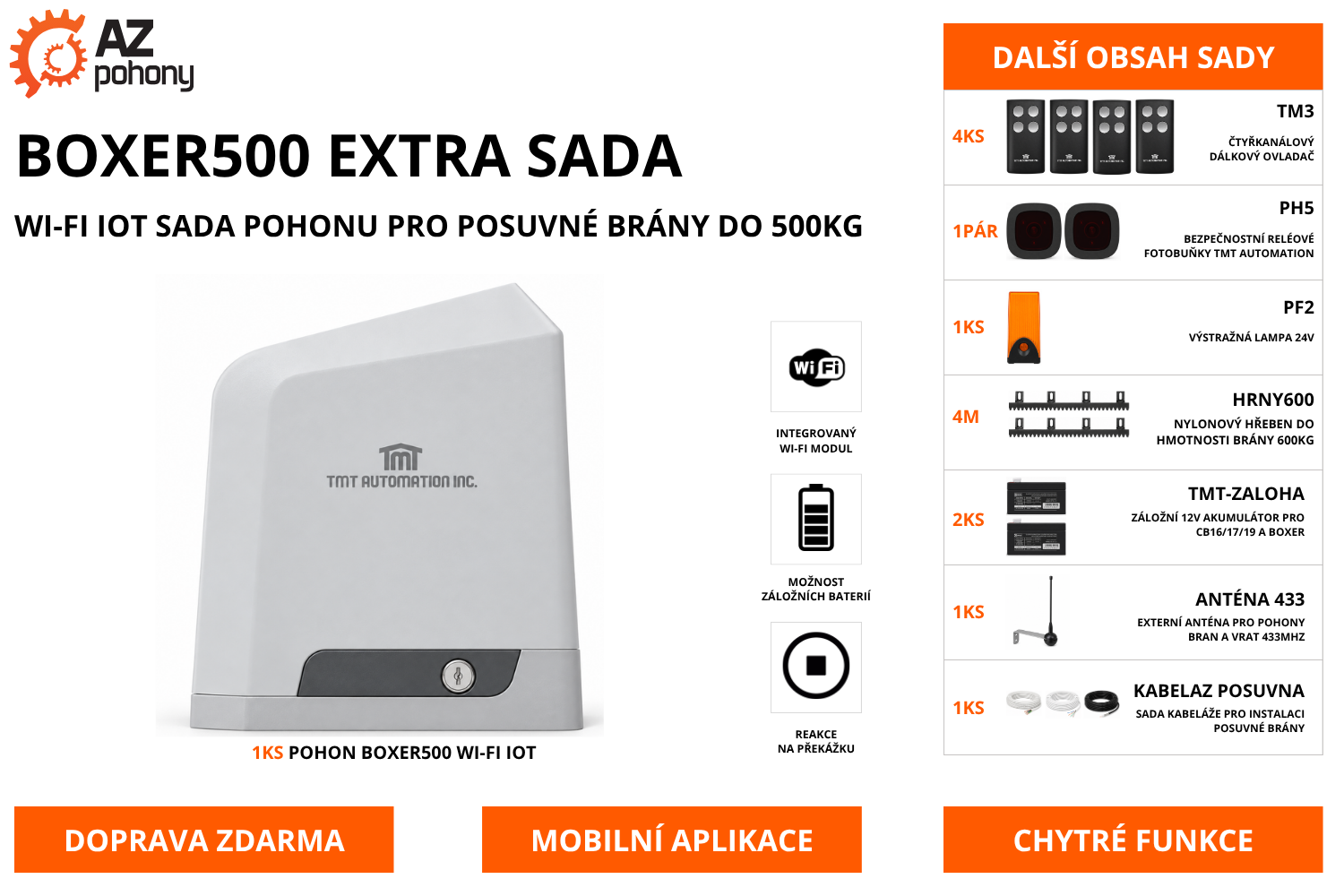BOXER500 EXTRA SADA - Wi-Fi IoT sada pohonu pro posuvné brány do 500kg