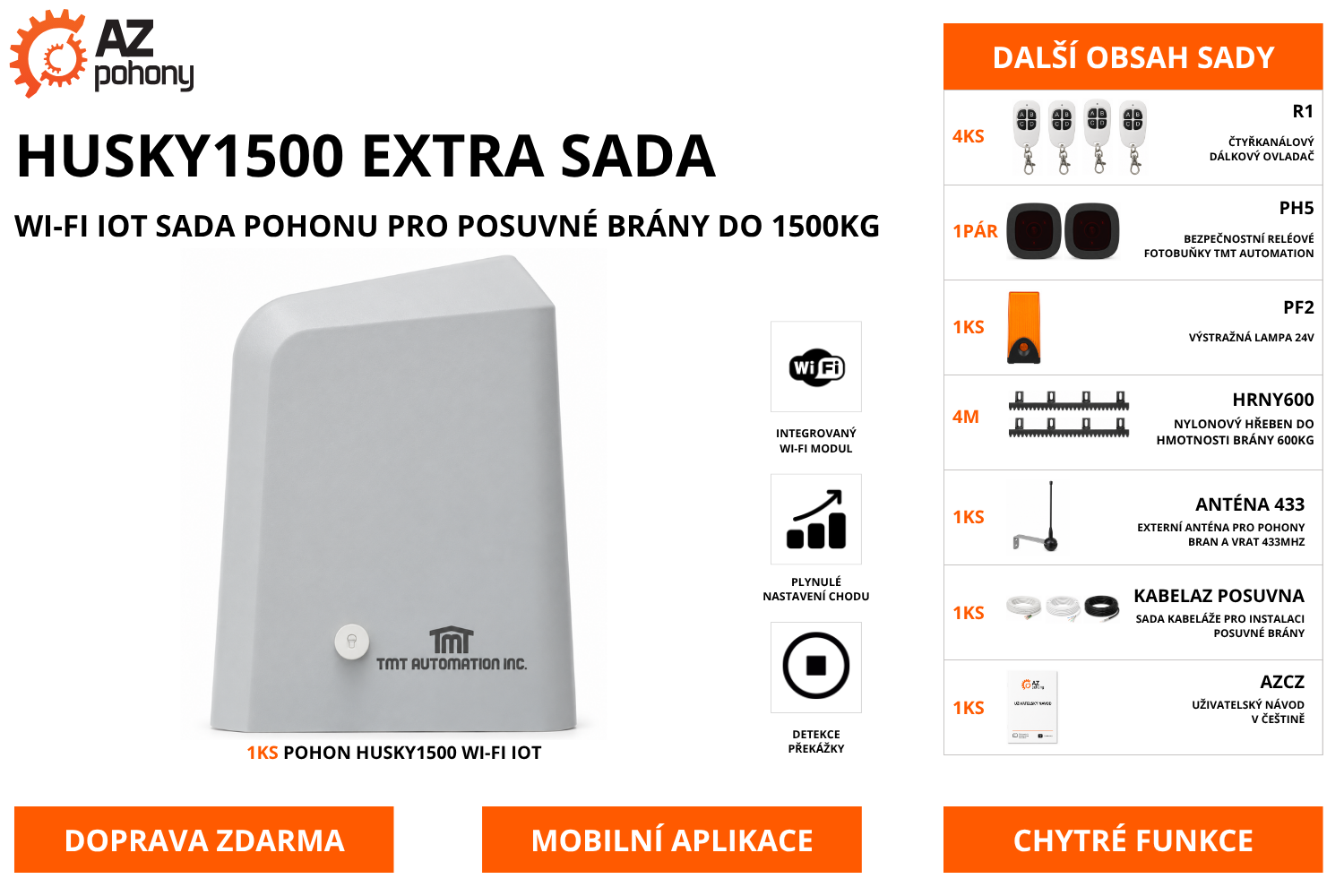 HUSKY1500 EXTRA SADA - Wi-Fi IoT sada pohonu pro posuvné brány do 1500kg