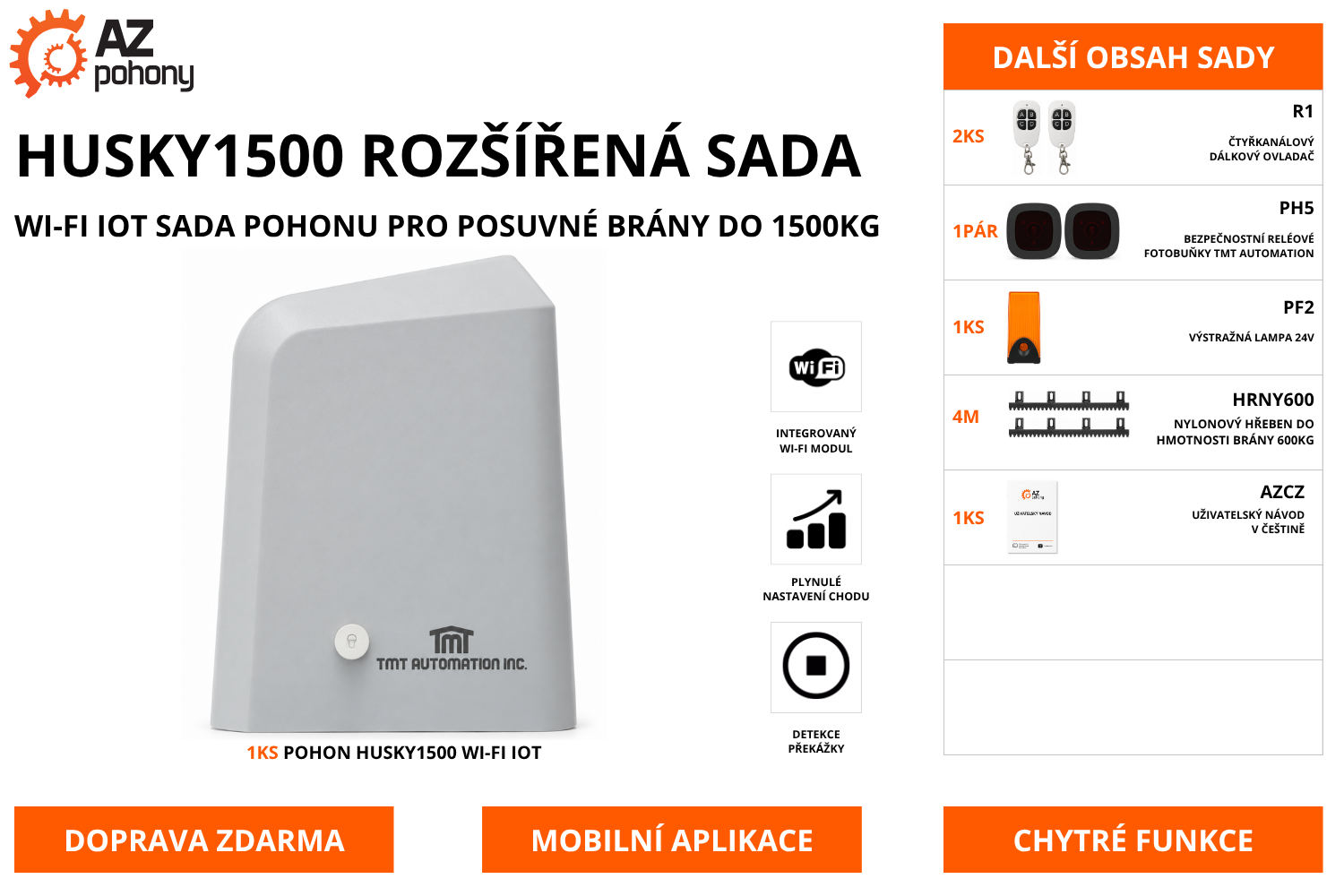 HUSKY1500 ROZŠÍŘENÁ SADA - Wi-Fi IoT sada pohonu pro posuvné brány do 1500kg